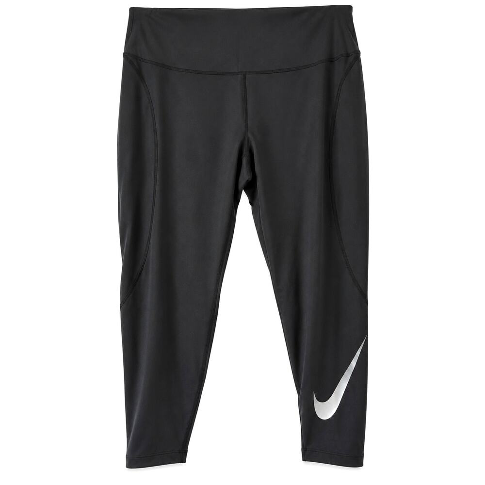 Nike Dri-Fit Fast Mid-Rise 7/8 Running Leggings Women Plus 1X Black Silver NWT